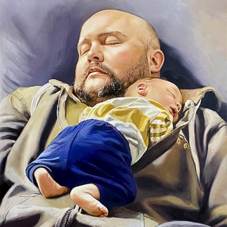 Hand-painted father and baby portrait