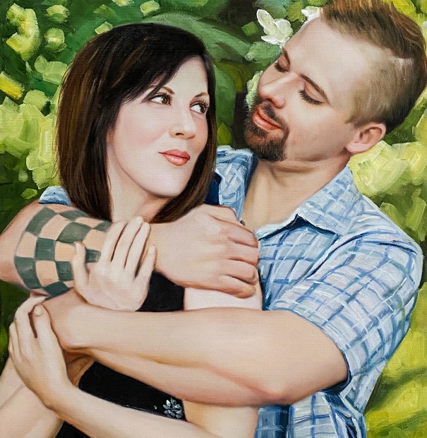 Handmade couple painting from photo