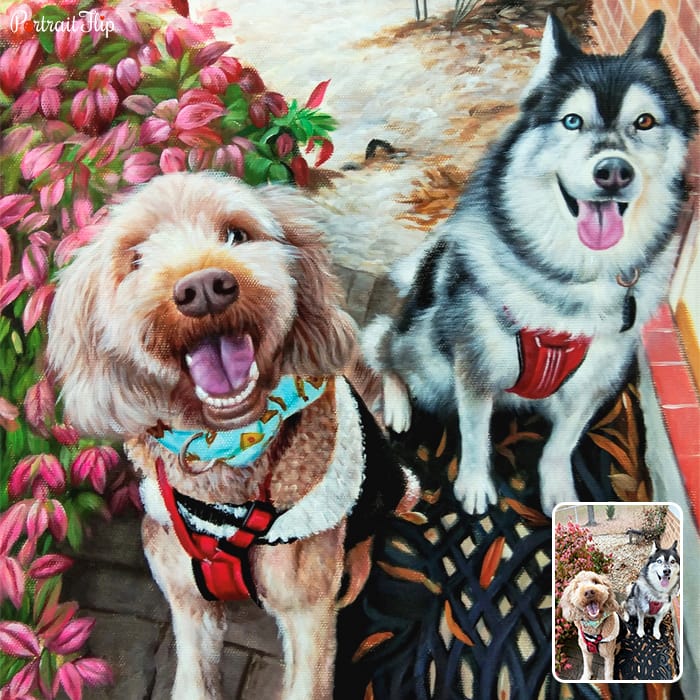 Picture of two dogs standing with their heads held high that is converted into pet portraits