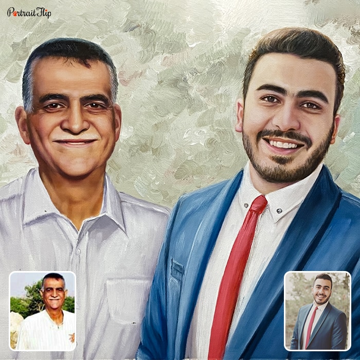 Picture of a man and an old man who are placed next to each other as merged portraits