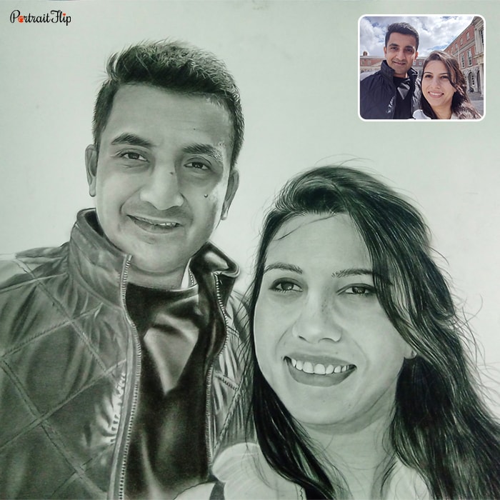 Anniversary portraits where woman is taking selfies with a man