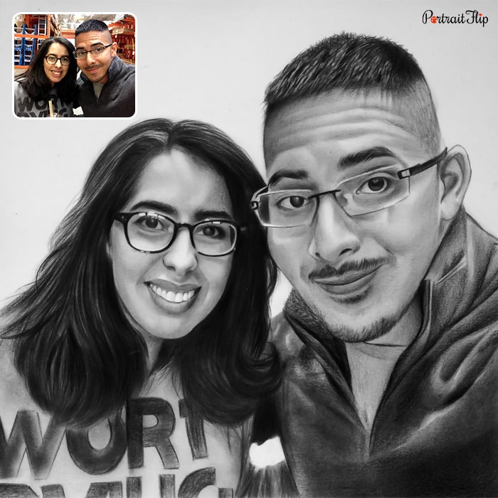 Anniversary portraits of a man taking selfie with a woman beside him