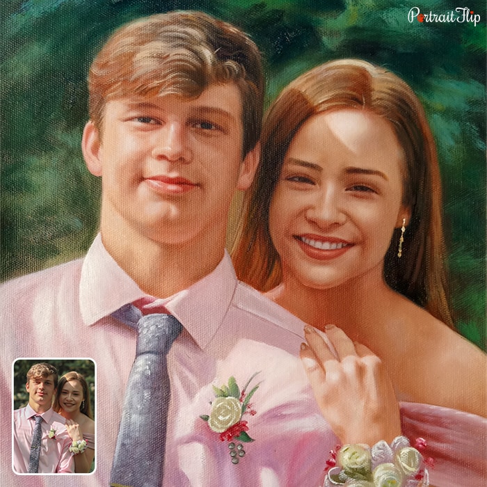 Anniversary portraits where the woman is standing beside the man with her hands on his shoulder