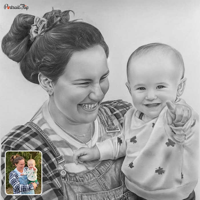 Baby portraits of a baby in the arms of a woman