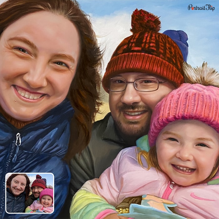 Baby portraits where a woman is taking selfie with a man holding a baby in his arms