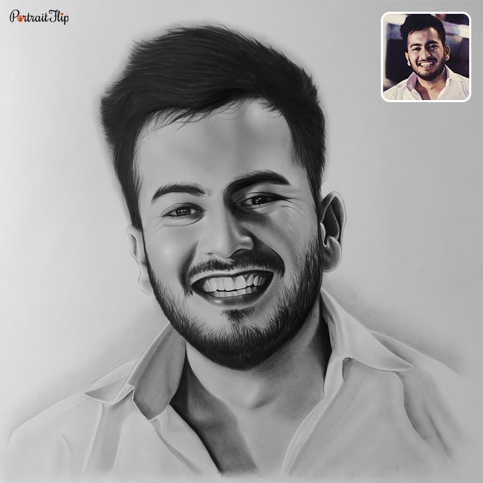 Charcoal painting of close-up face of a man
