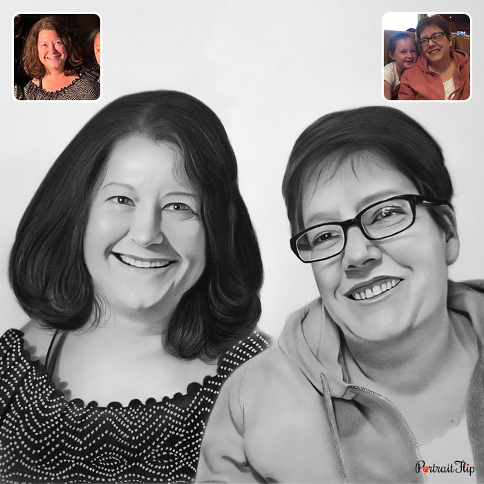Picture of two women placed next to each other as merged portraits