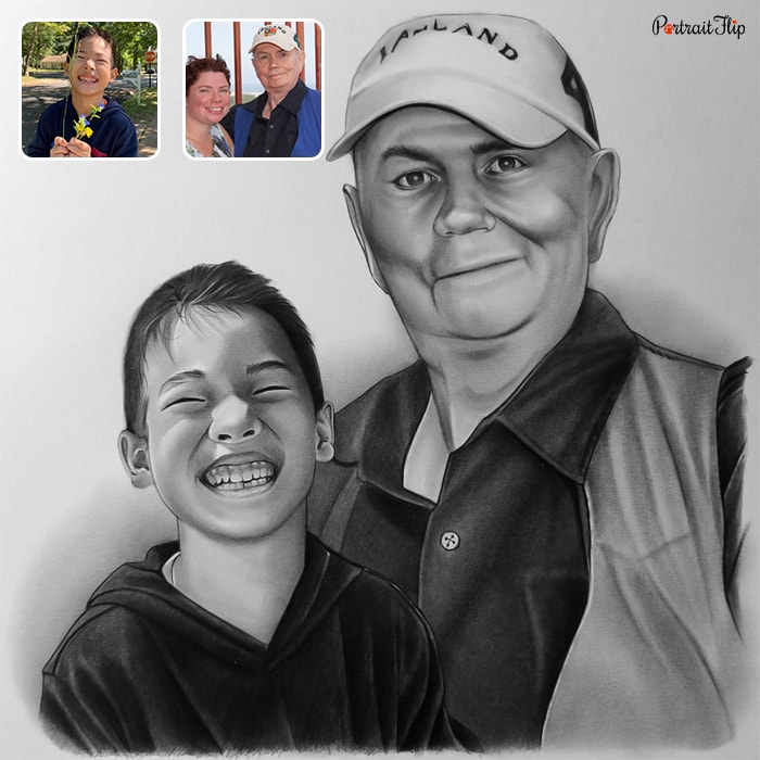 Picture of a man and a young boy that is converted into merged portraits