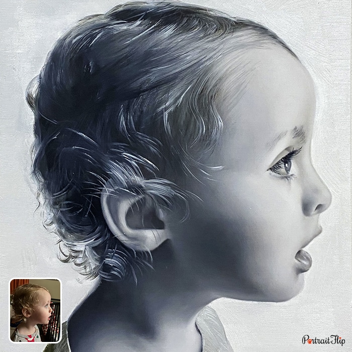 Child portraits of a baby girl with right profile face