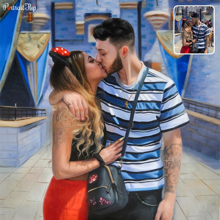 Couple portraits of a man and a woman kissing each other
