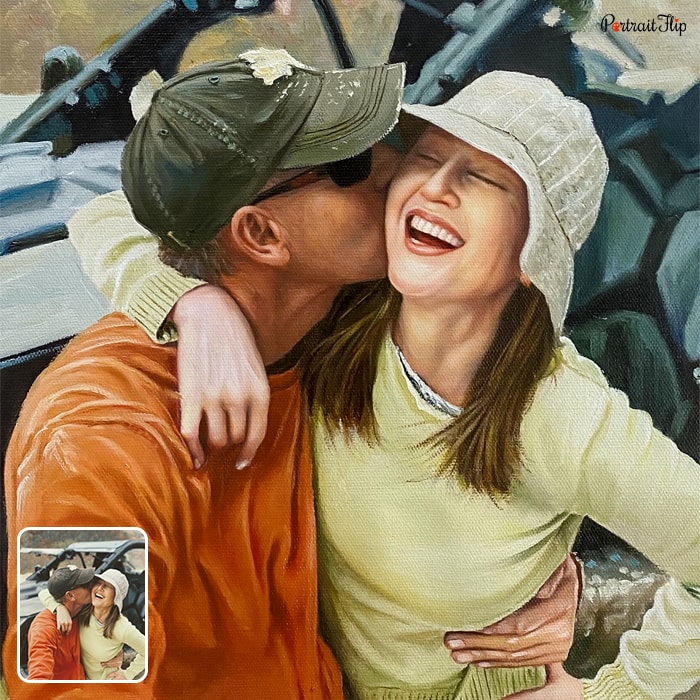 Hand-painted couple oil portrait from a photo