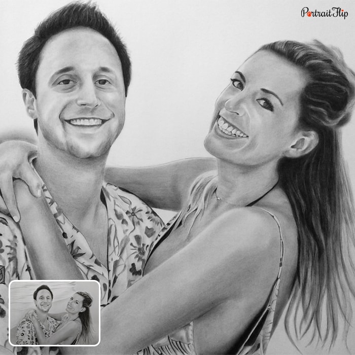 Engagement pencil portrait painting