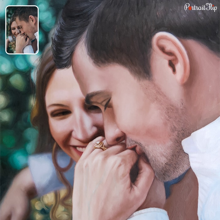 Engagement oil portrait painting