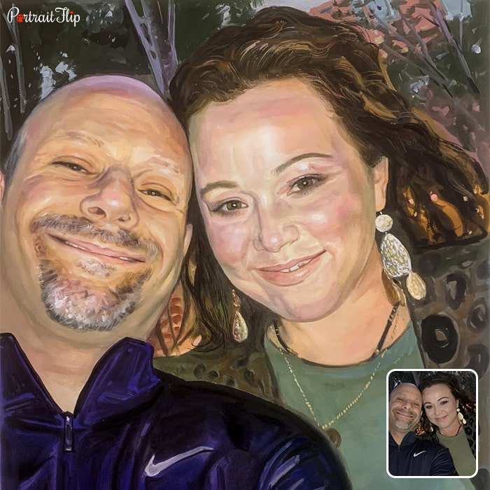 Engagement Paintings where a man is taking selfie with a woman