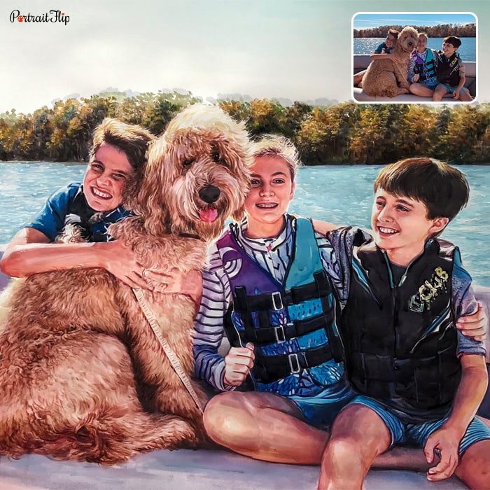 Family watercolor portrait painting