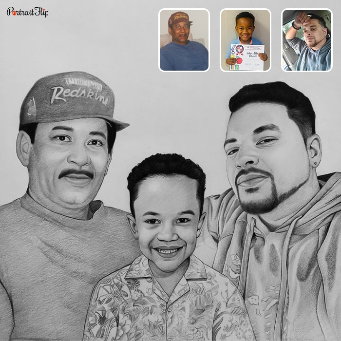 Picture of a young boy placed between two men