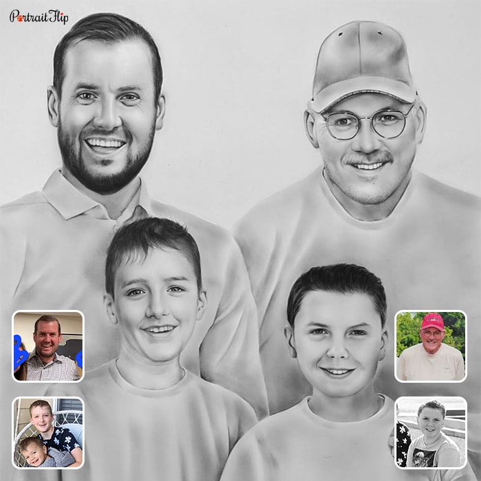 Picture of a two men placed behind two young boys