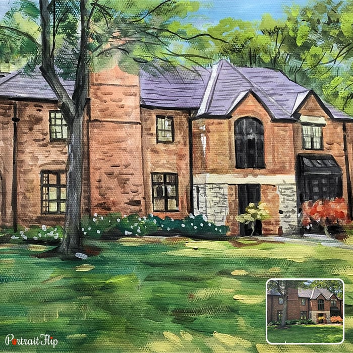 Picture of a house with a field of grass in front of it
