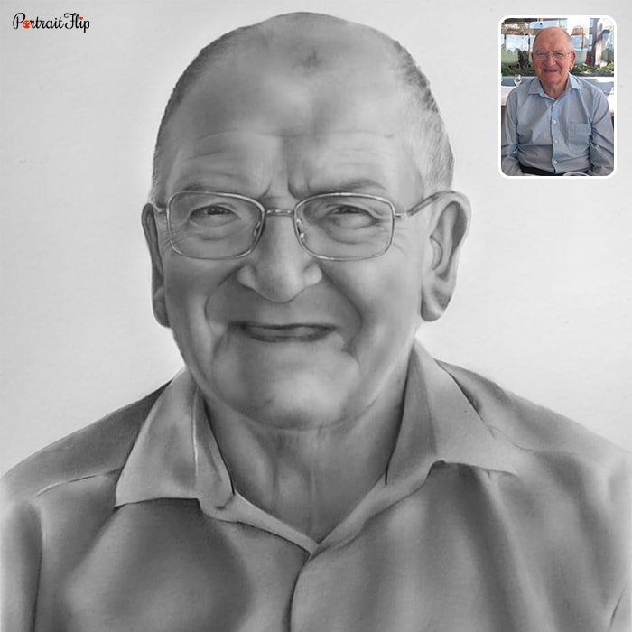 Black and white memorial portraits of an old man