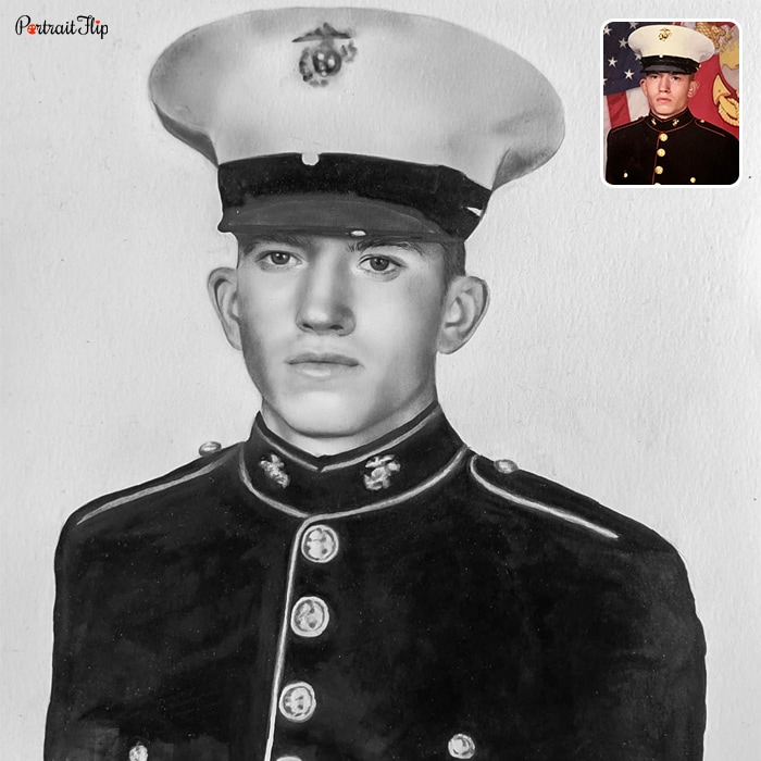 Picture of a man wearing uniform is converted into memorial portraits