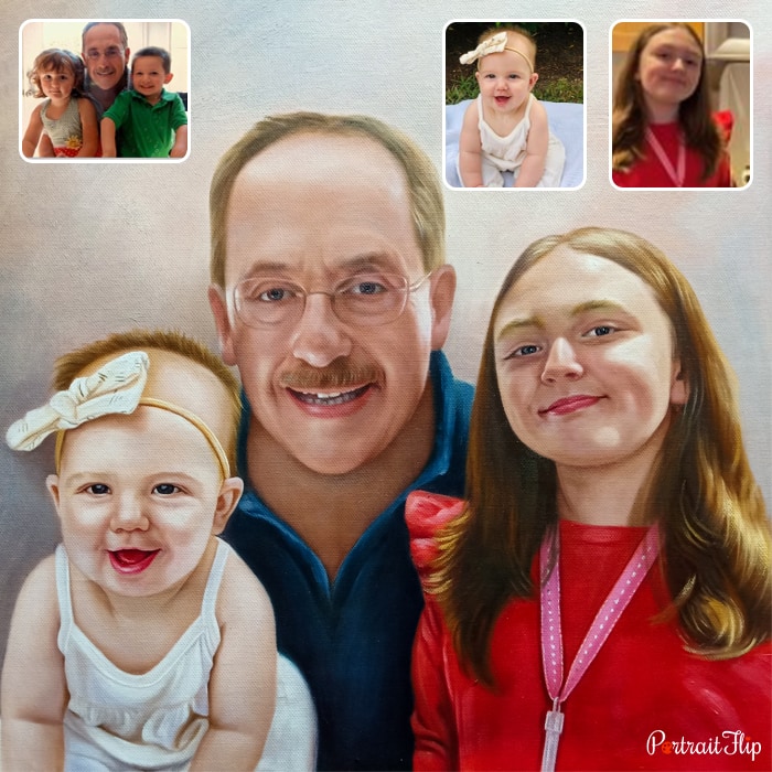 Merged portraits where a man is placed behind a young and baby girl