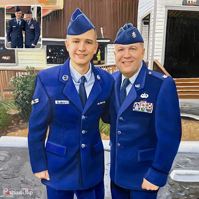 Military Portraits of two men in uniform standing next to each other