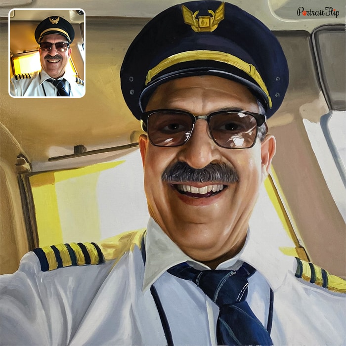 Military Portraits of a man taking selfie in a pilot’s uniform