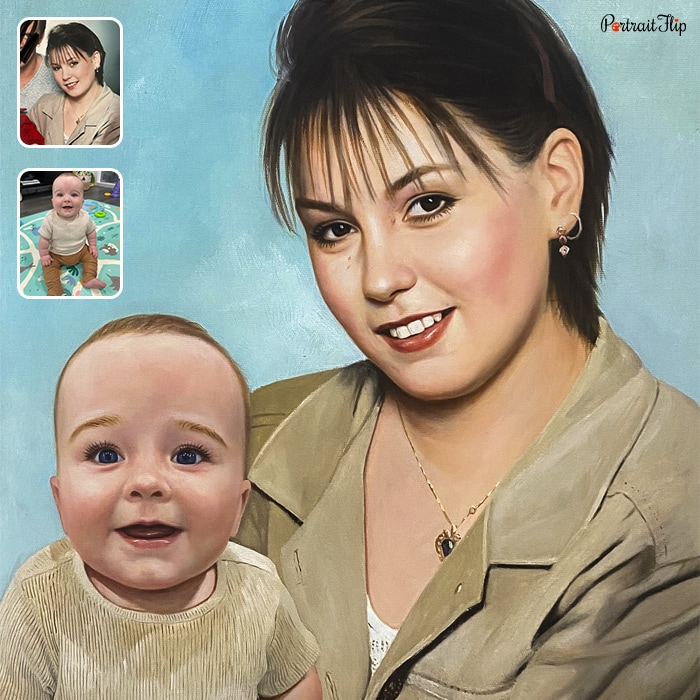 Mother's Day Paintings of a woman holding a baby in her arms
