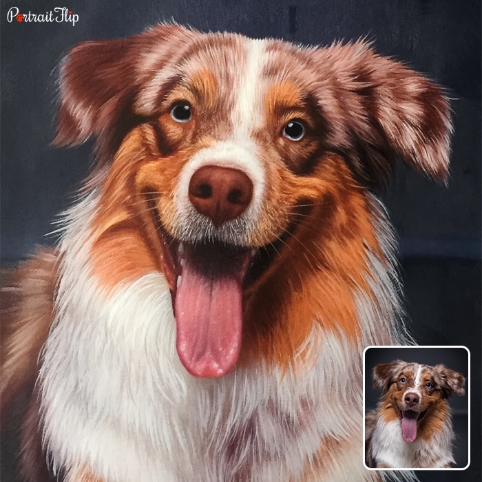 Picture of a dog’s face with his tongue out, which is converted into oil paintings