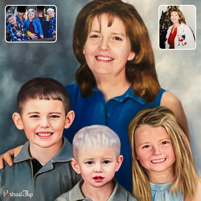 Compilation painting of a woman placed behind three children