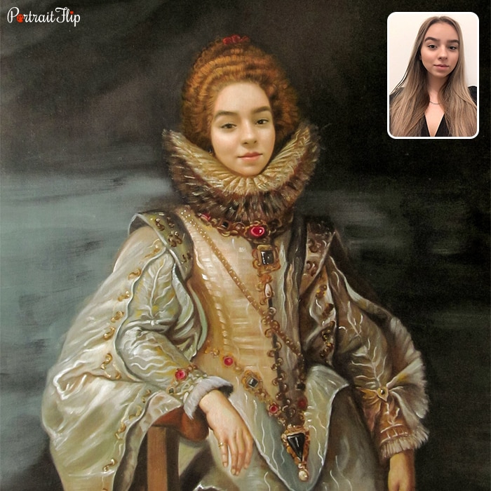 Royal Portraits of a woman wearing a royal queen Costume, which reflect Portrait of Maria Anna