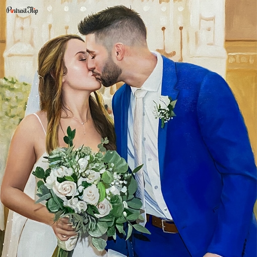 Hand-painted oil painting of a couple