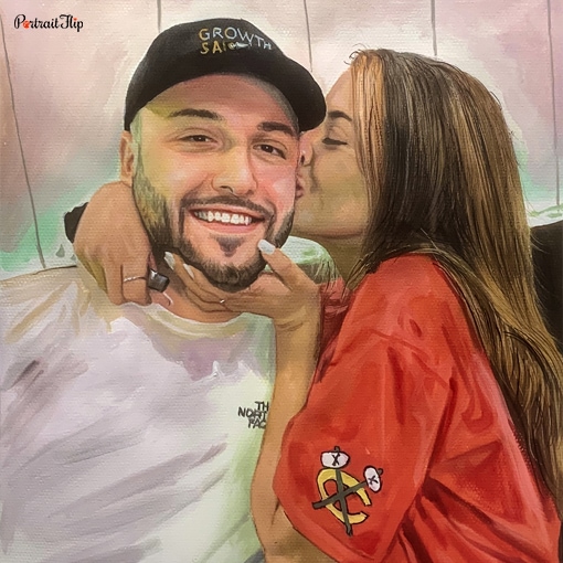 Hand-painted pastel portrait of a couple