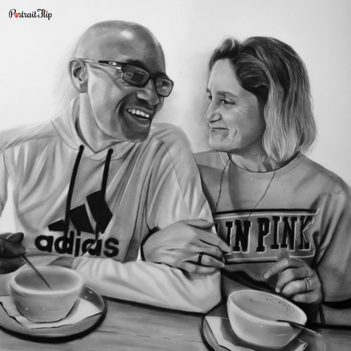 Hand-drawn pencil sketch of a couple