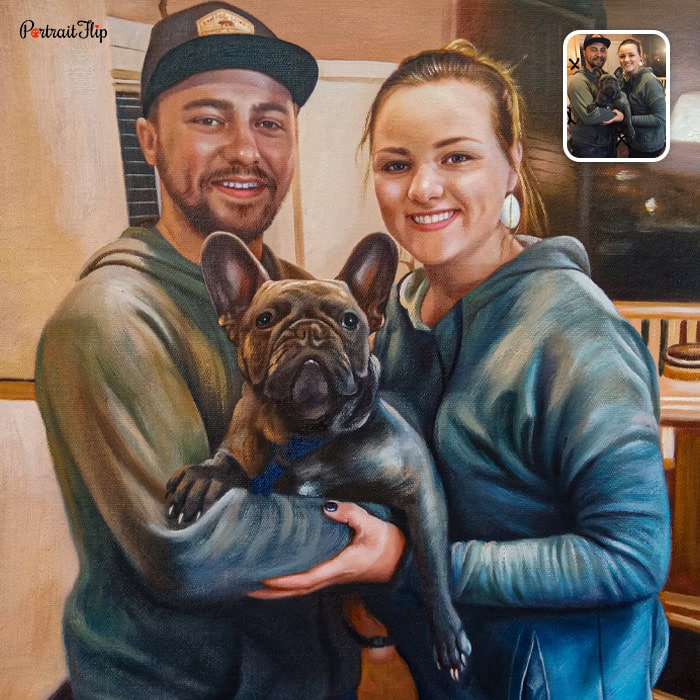 couple and dog oil portrait