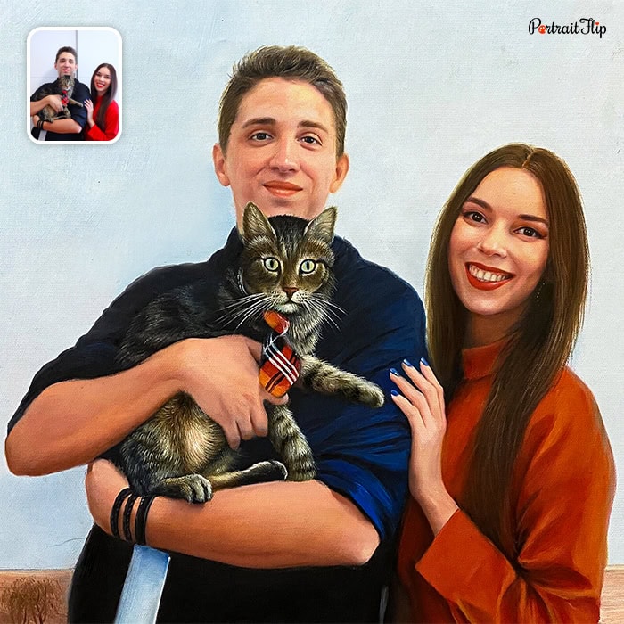 couple and pet acrylic painting