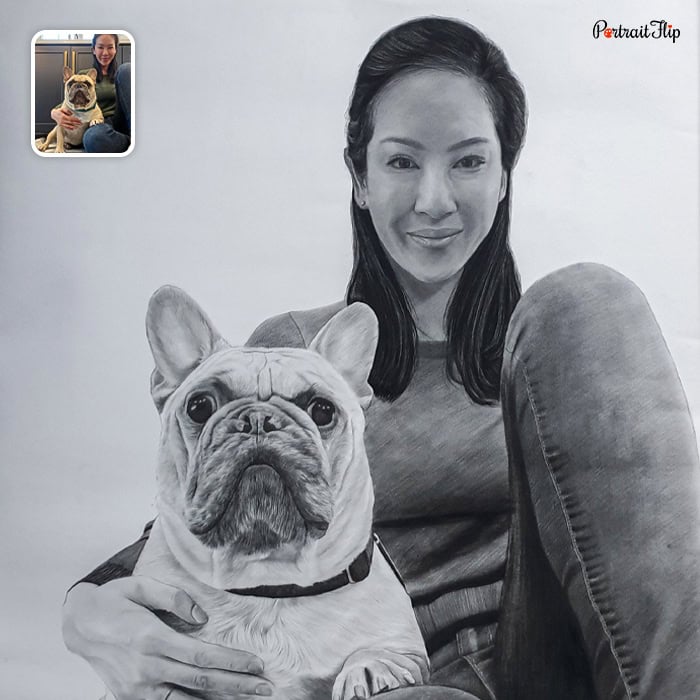 lady and dog charcoal portrait