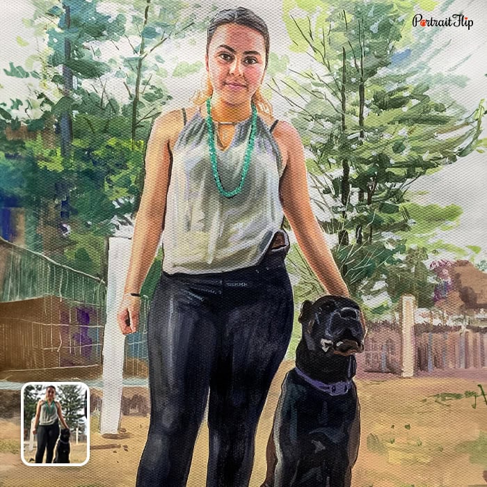 lady and dog pastel portrait