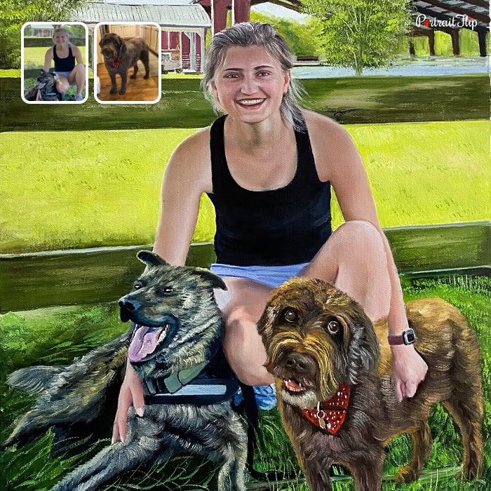 lady and two dogs portrait