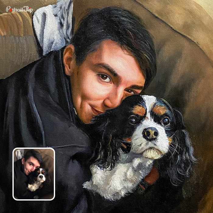 man and dog oil portrait