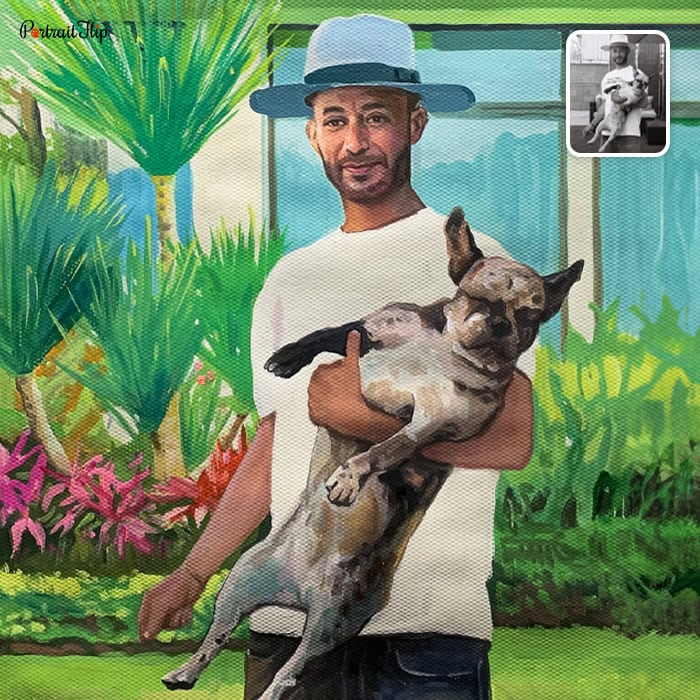 man and dog pastel portrait