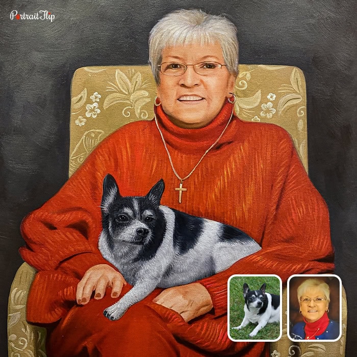oil lady and dog painting