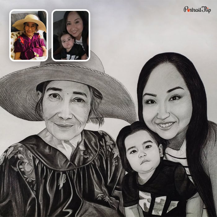 family charcoal artwork