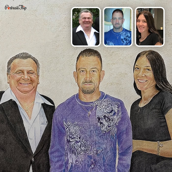 father and kids colored pencil drawing