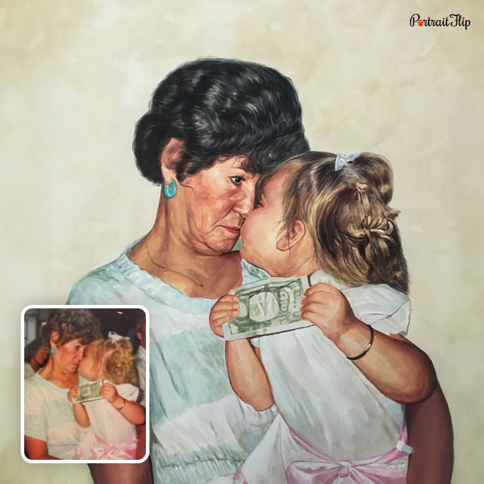 grandmother and baby pastel painting