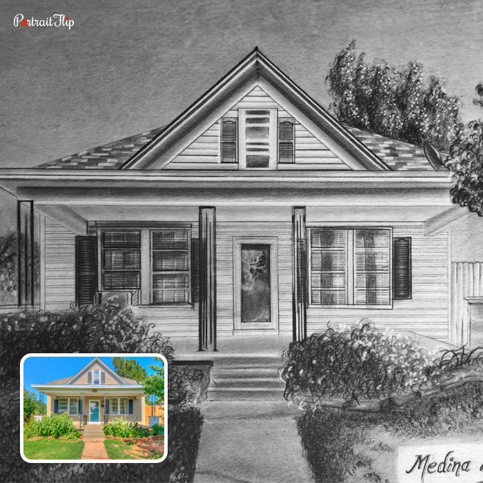 house charcoal portrait