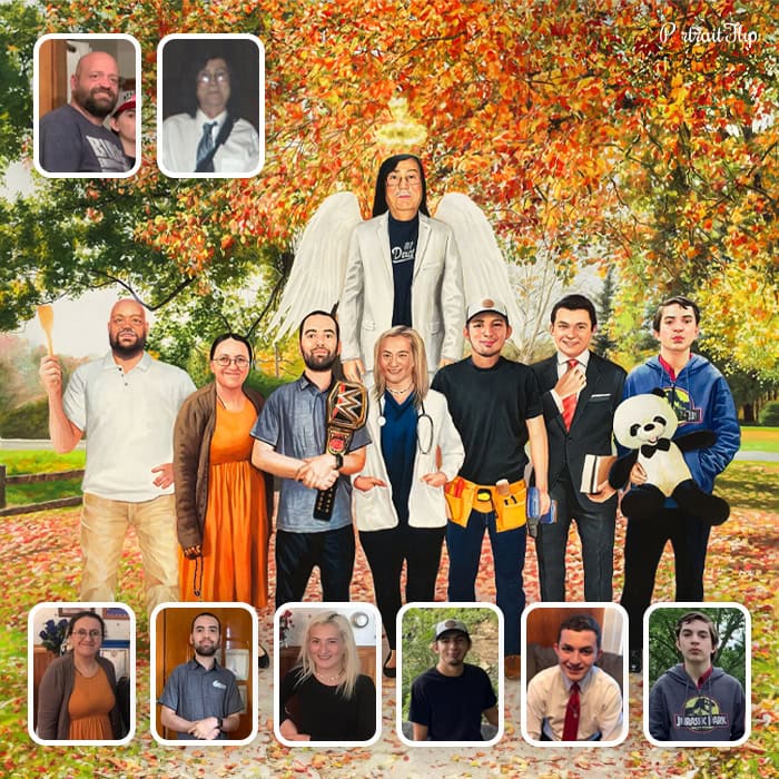 Custom angel painting of a huge family with dead person's blessings