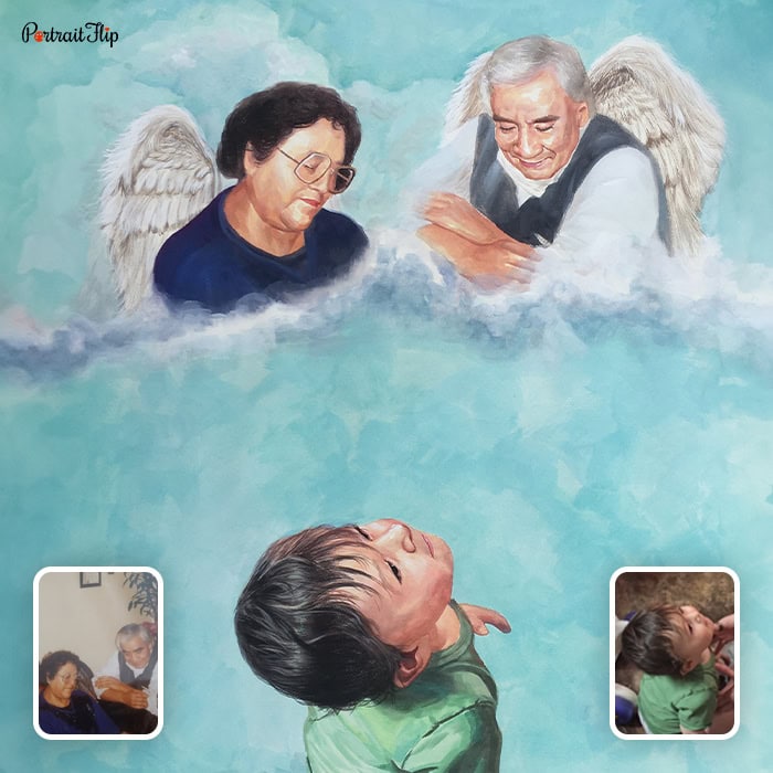Custom angel painting of kids and grandparents