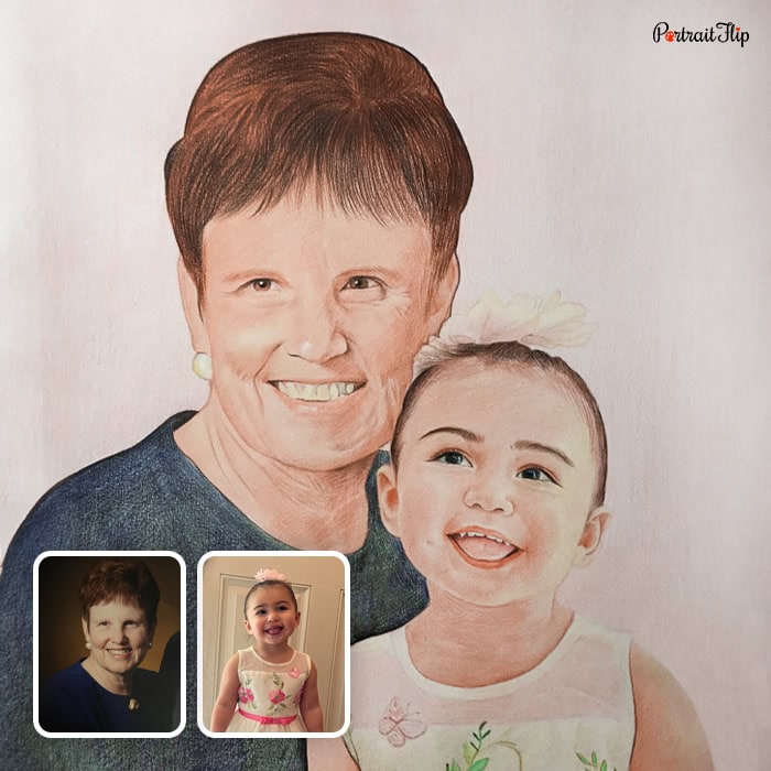 mom and baby colored pencil sketch
