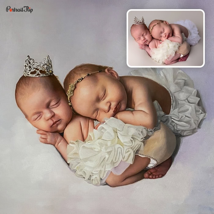 two babies acrylic portrait